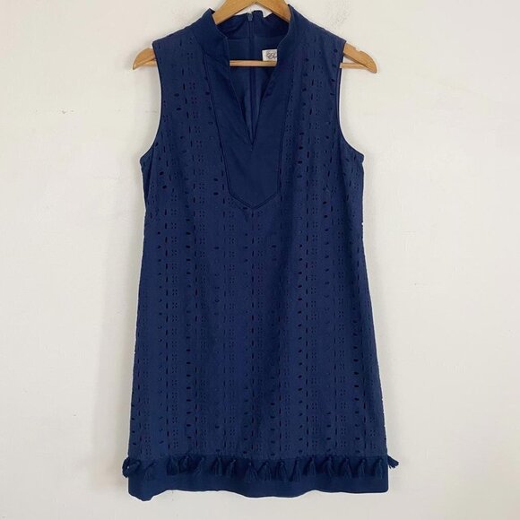 ELIZA J navy eyelet v neck mini dress - Picture 2 of 7